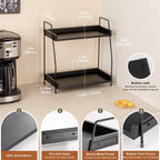 2-Tier Coffee Station Organizer, Wooden Kitchen Counter Shelf, Black