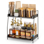 2-Tier Coffee Station Organizer, Wooden Kitchen Counter Shelf, Black