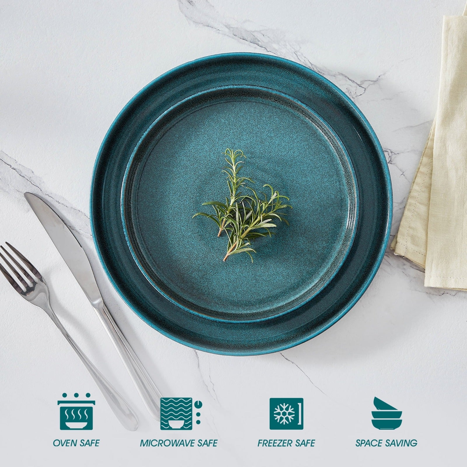 Malacasa 18 Pcs Dinnerware Sets, Stoneware Plates and Bowls Set, Tableware Dishwasher Microwave Safe, Serves For 6 people, Blue