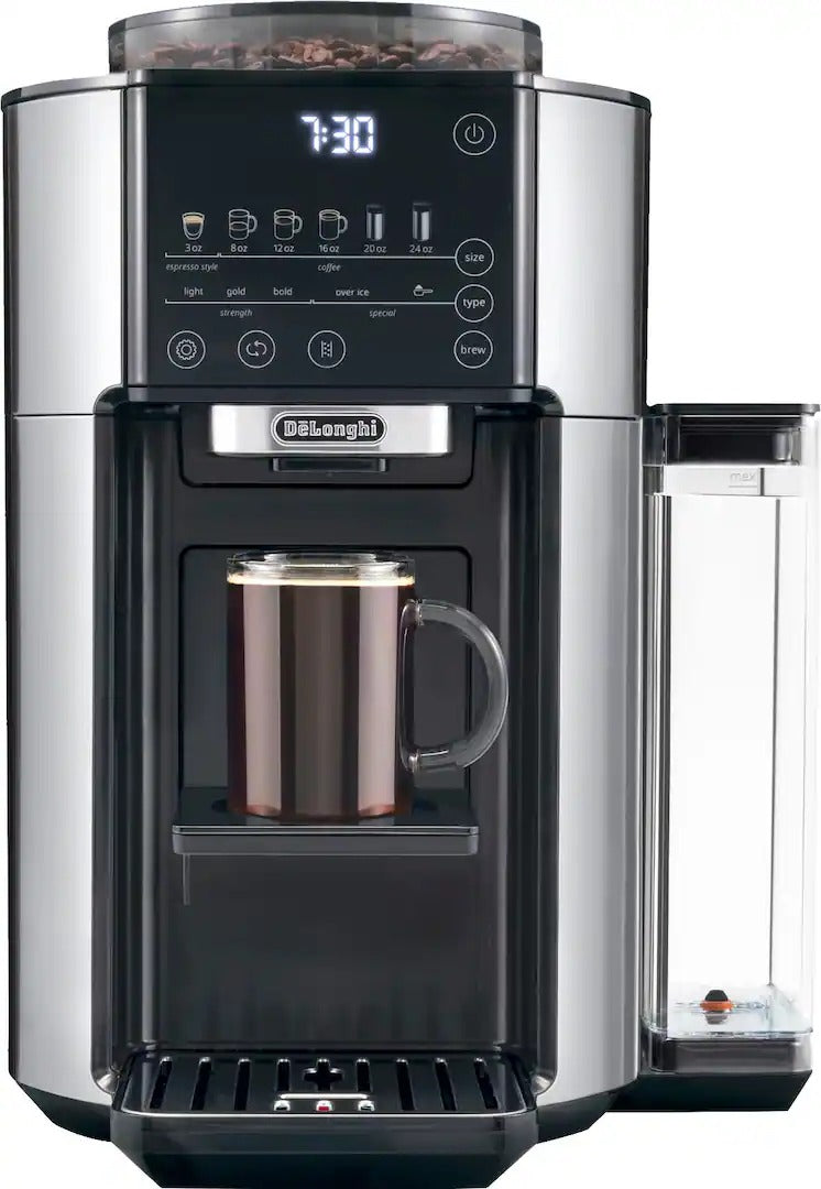 De'Longhi - TrueBrew Automatic Single Serve, 8 oz to 24 oz Coffee Maker with Bean Extract Technology - Stainless Steel